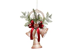 belupai Christmas Bell Ornaments,Rustic Lucky Christmas Hanging Decor Bells On Rope, Xmas Tree Hanging Decorations Bells with Pine Needle and Bow for Crafts Holiday Party Favors Supplies (red)