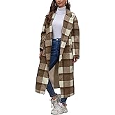 Bnycuml Women's Plaid Wool Coat Shacket Jacket Casual Long Sleeve Laple Button Down Flannel Trench Coats