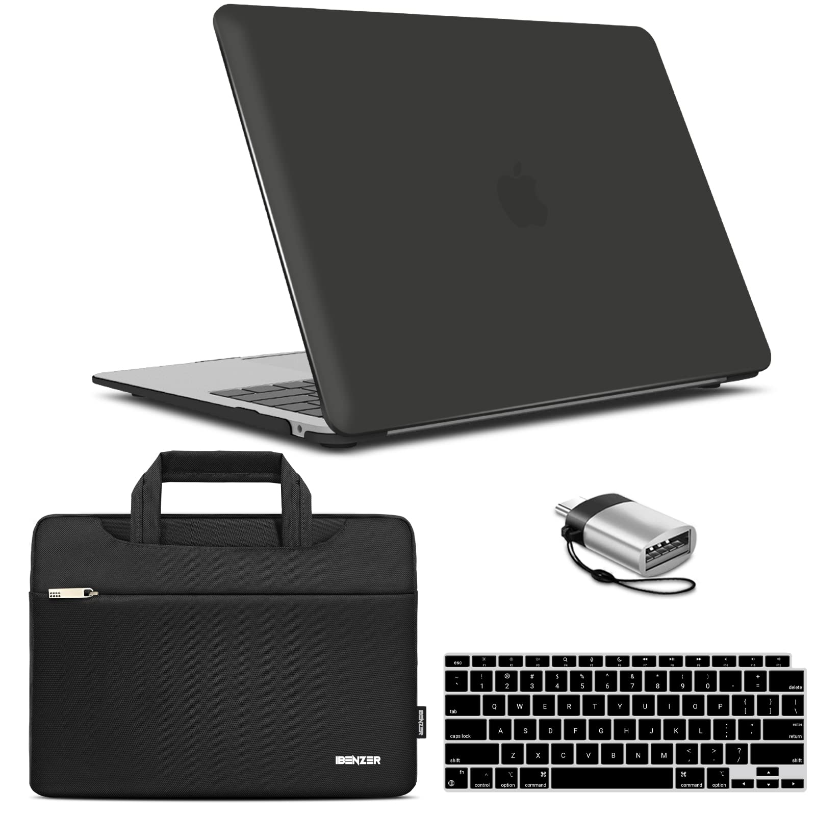Photo 1 of IBENZER Compatible with New MacBook Air 13 inch Case 2022 2021 2020 M1 A2337 A2179 A1932, Hard Shell Case & Sleeve & Keyboard Cover & Type C for Mac Air 13 with Touch ID, Black, MAT13-BK+3