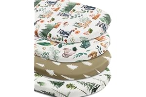 4 Pack Woodland Neutral Bassinet Sheets Set Unisex Forest Animals Fitted Baby Toddlers Bassinet Sheets for Baby Boys or Girls