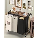 Laundry Sorter 3 Section,Laundry Basket with Wheels,3&times;15.8 Gal (60L) | Laundry Room Organization with Wooden Desktop Shelf,Pull-Out and Removable 900D Oxford Fabric Laundry Bags for Laundry Room
