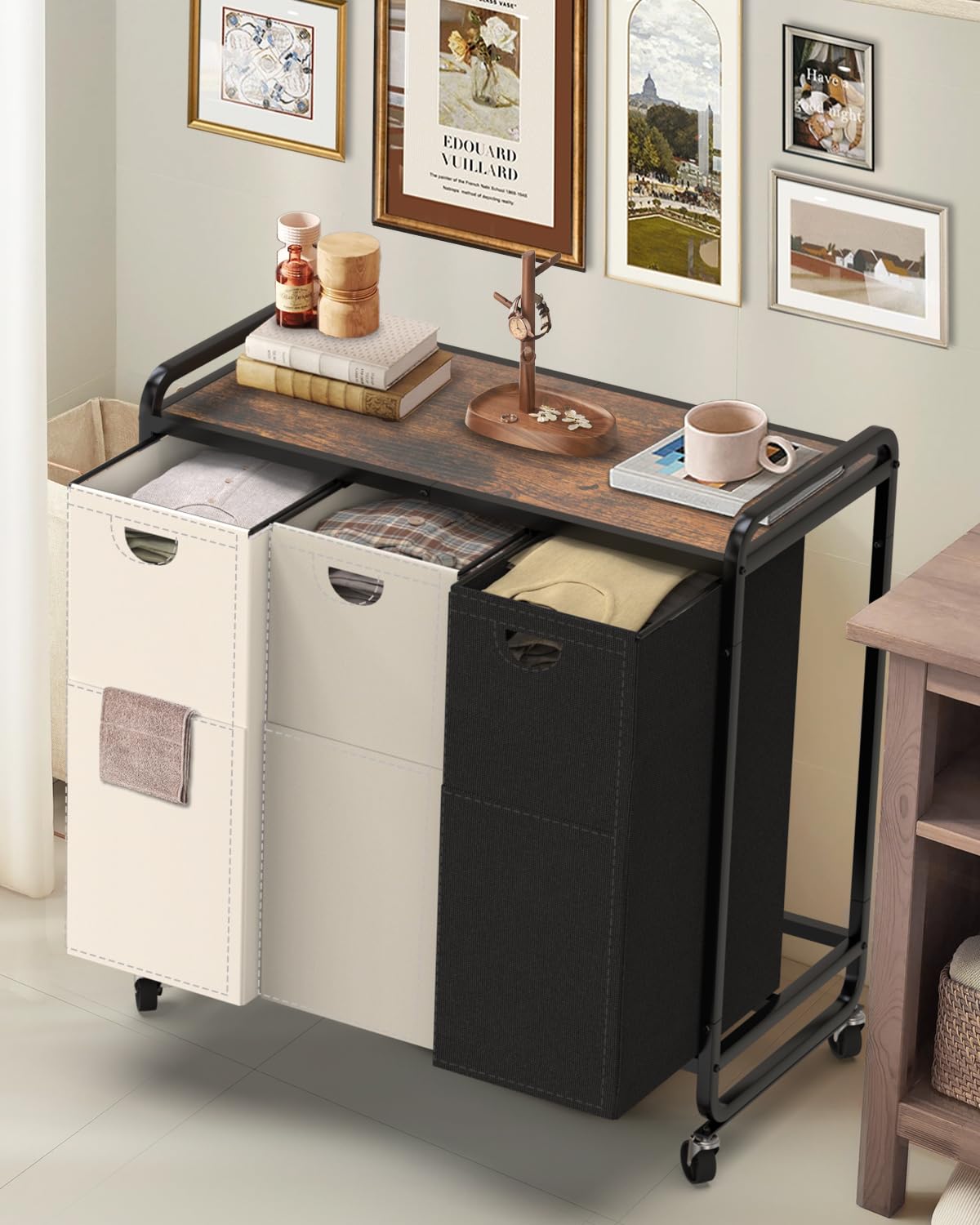 Photo 1 of **MISSING HARDWARE**
Laundry Sorter 3 Section,Laundry Basket with Wheels,3×15.8 Gal (60L) Laundry Hamper Organizer with Large Wooden Desktop Sorter,Pull-Out and Removable 900D Oxford Fabric Laundry Bags for Laundry Room