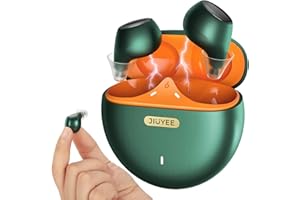 JIUYEE Hearing Aids for Seniors Rechargeable with Noise Cancelling - Bluetooth OTC 32 Channel Hearing Amplifier - Smart Fitting & Invisible Design - Charging Case - Mild to Moderate (Green)