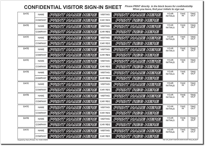 Cherry Printers NCR Confidential Visitor Sign In Refill Pack A4 50 Sets