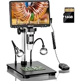 TOMLOV DM9B 7" Digital Coin Microscope 1200X, Soldering Scope for Adults | Black Metal Base, Precise Focus, 12MP Photo/1080P Video, 8+2 LEDs, Error Coin View, PCB Repair, for Collectors, PC View, 16GB