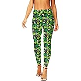 AOBUTE St. Patrick's Day Legging for Women Irish Shamrock Stretchy Pant Green High Waist Casual Tights M