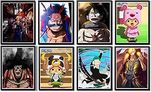 One Piece Character Anime Poster Luffy Roger Sanji Chooper Original Anime Canvas Wall Art,8 x 10 Inches,No Frame,8PCS