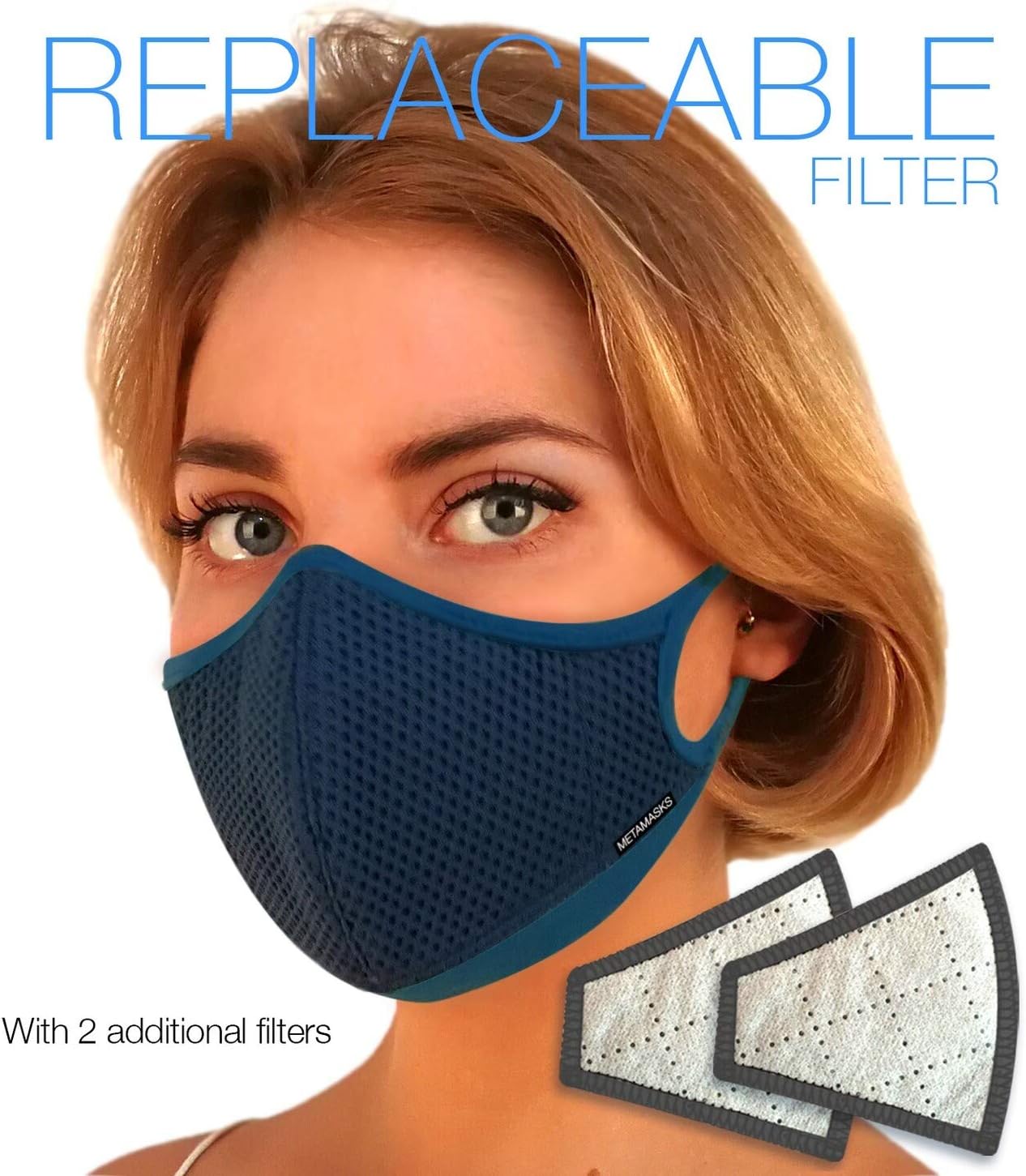 Air Pollution Face Mask For Women - Dust, N99 & N95 Pollution - Fashion Breathing Masks with Filter | Anti Exhaust Gas | Washable Eco PM2.5 (Medium, Aria Blue (Replaceable Filter))