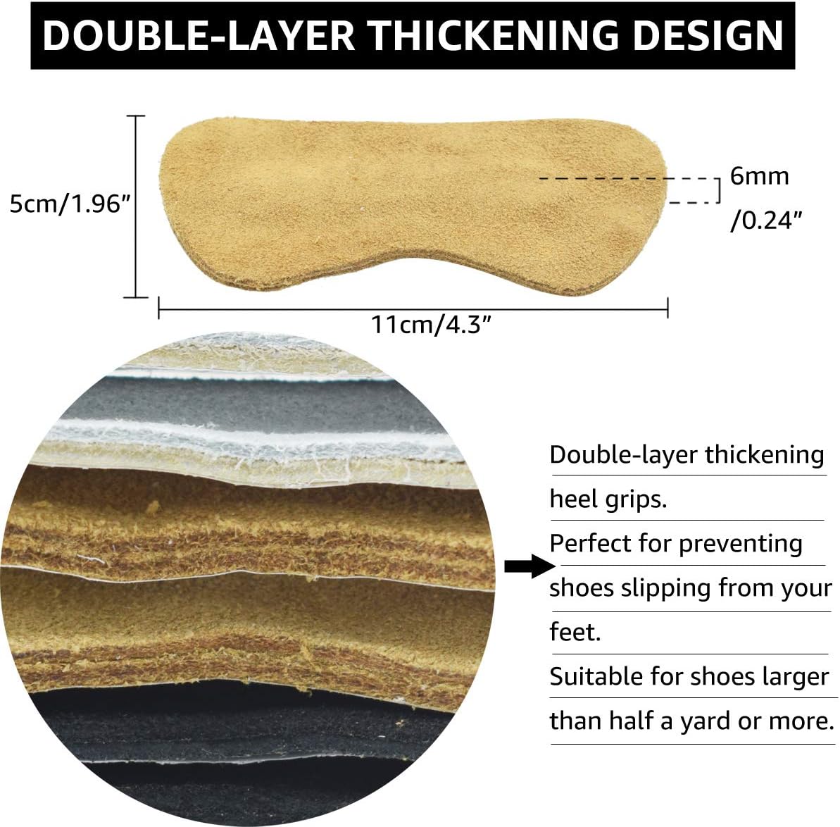 VIPbuy 6 works Thick Heel Grips Pads Suede Leather Heel Cushions Liners Inserts Non-Slip Self-Adhesive Shoe Insoles for Men Women Shoes Too Big Preventing Heel Rubbing Blister - Image 4