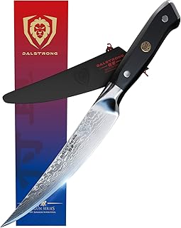 DALSTRONG Premium Filetiermesser mit Klingenschutz - Damastmesser - 15 cm - Shogun Series - aus AUS-10V japanischem Damaskus - G10 Griff