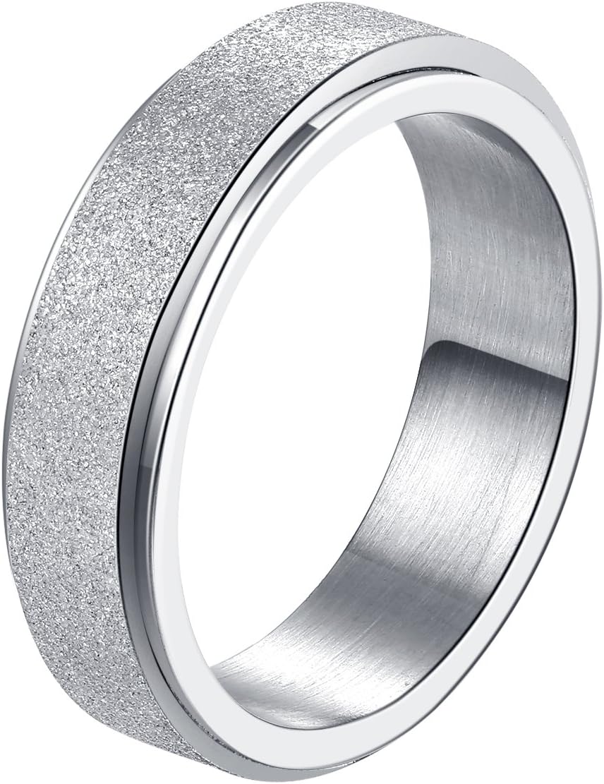 ALEXTINA Women's Men's 6MM 8MM Fashion Stainless Steel Spinner Ring Sand Blast Finish
