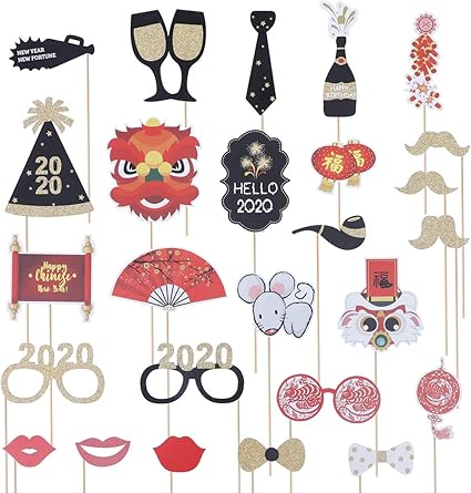 Happyyami 26 Pieces Accessoires Photo De L Annee Chinoise Joyeux Anniversaire Nouvel Accessoire D Image De Fete Accessoires De Fete De Mariage Amazon Fr Cuisine Maison
