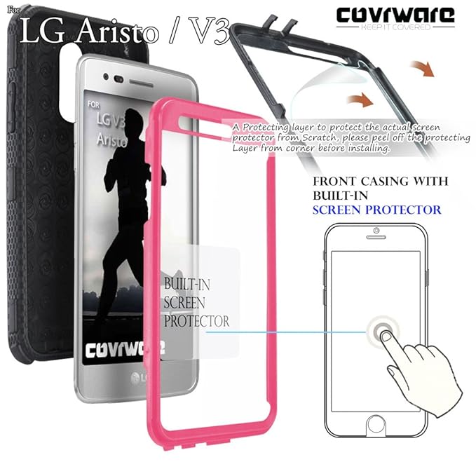 Amazon.com: LG Aristo 3/Aristo 2/Aristo/Fortune 1/2/Rebel 2/4/Zone 4, COVRWARE [Iron Tank] Built-in [Screen Protector] Heavy Duty Full-Body Holster Armor ...