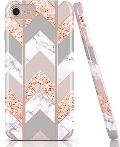 BAISRKE Shiny Rose Gold Wave Geometric Marble Case Slim Soft TPU Rubber Bumper Silicone Protective Phone Case Cover Compatible with iPhone 8 / iPhone 7 / iPhone 6 6s 4.7 inch [Pink]