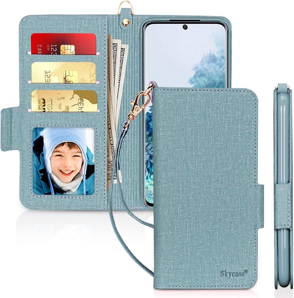 SkycaseGalaxy S20 Ultra Case 5G 6.9", Samsung Galaxy S20 Ultra Wallet Case,[RFID Blocking] Handmade Flip Folio Wallet Case with Card Slots and Detachable Hand Strap for Galaxy S20 Ultra 2020,Green