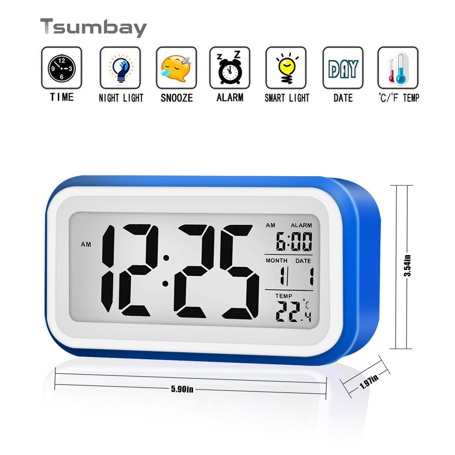 Reloj despertador digital de gran pantalla silencioso con fecha indicador de temperatura