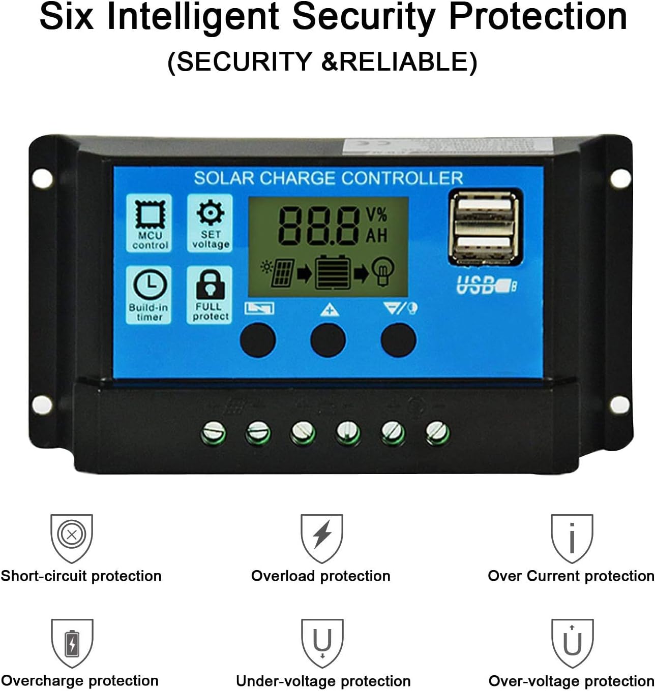 EEEKit 20A Solar Charge Controller, Solar Panel Battery Intelligent Regulator 12V/24V, Multi-Function Adjustable LCD Display with Dual USB Port Timer Setting PWM Auto Parameter : Garden & Outdoor
