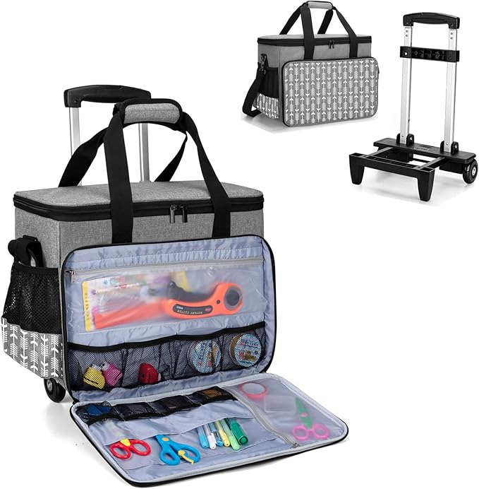 Yarwo Rolling Scrapbook Tote Bag with Wheels, Detachable Trolley Craft Carrying Case