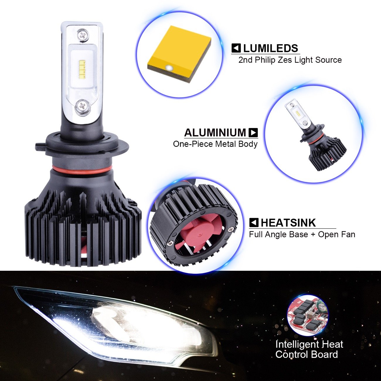 Amazon.com: G+ H11 H8 H9 Low beam headlamp Fog Driving Light 8000 Lumens  With Extremely Bright Phi ZES AEC Chips All-in-One LED Headlight Conversion  Kit ...