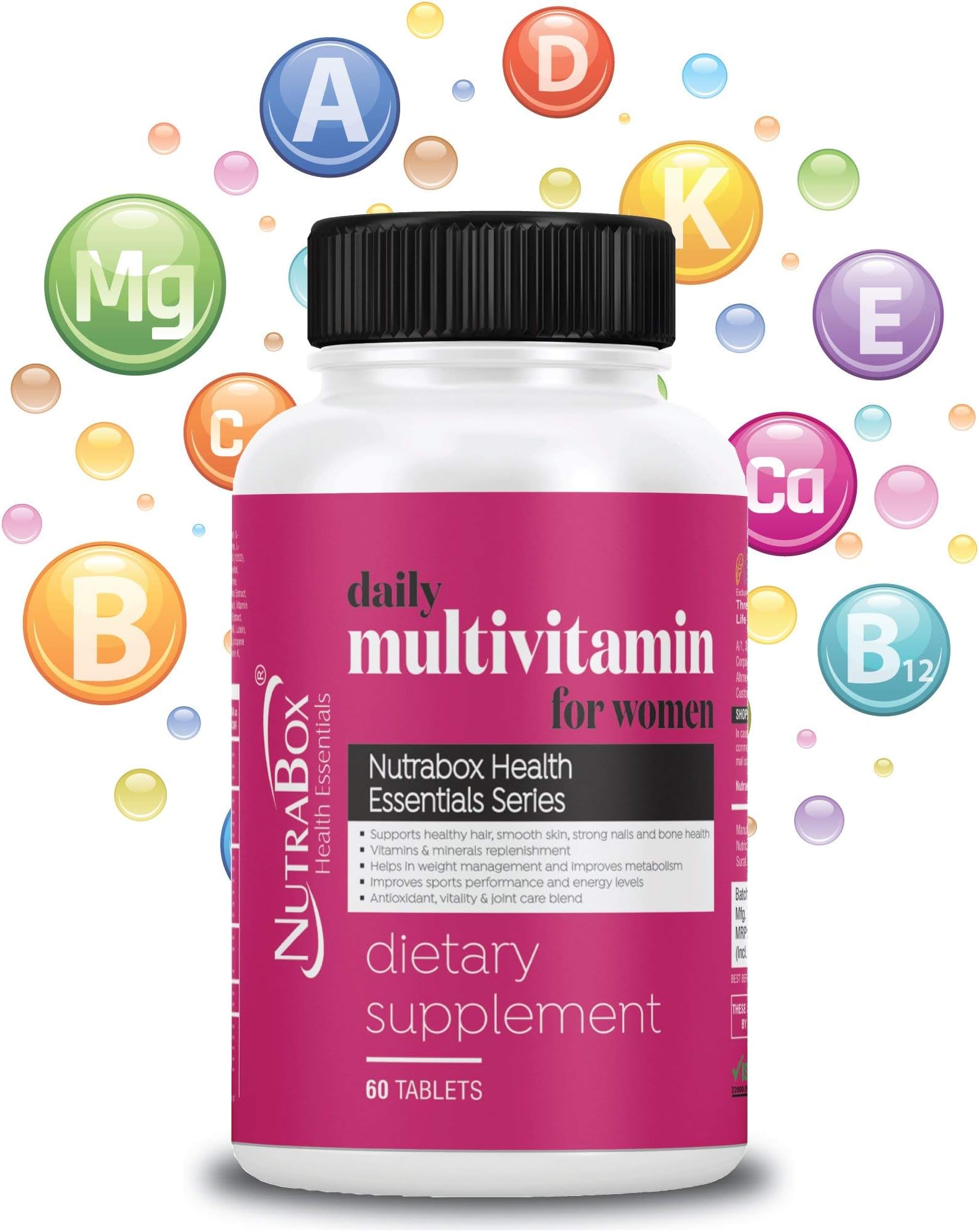 NUTRABOX Multivitamin tablets for women with 54 Vital Nutrients essential for Daily health care and weight management (vitamin supplement) - 60 veg tablets