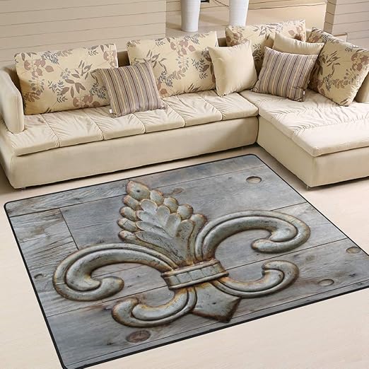 Amazon Com Alaza Fleur De Lis Flower On Wooden Area Rug Rugs For Living Room Bedroom 5 3 X4 Home Kitchen