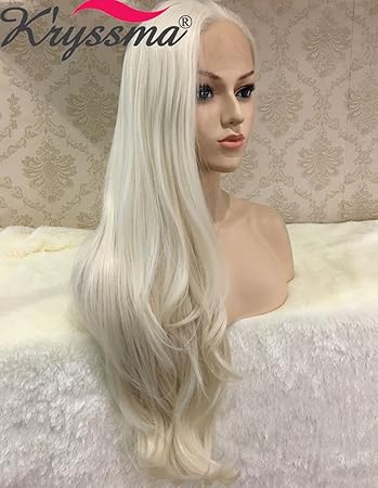 K Ryssma Naurual Wavy White Blonde Lace Front Wigs For White Women