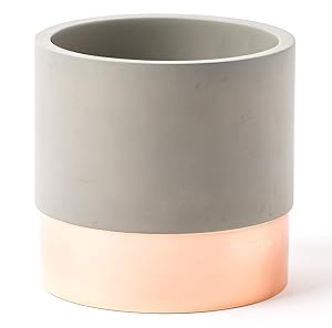 Kitchen Utensil Holder | Weighted Large Steel & Concrete Crock Jar | For Use as Canister, Organizer, Caddy or Planter by ROOM STARTERS (Copper & Concrete)