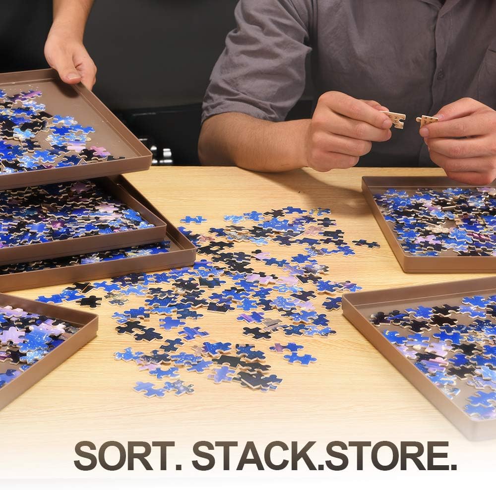 Puzzle Sorting Trays with Lid, 8 Trays Jigsaw Puzzle Sorters 10 x 10 inch, Puzzle Accessories Fit 1500/2000 Pieces Puzzle Gift for Puzzlers, Brown: Toys & Games