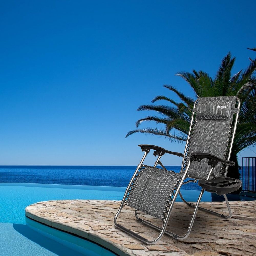 Bonnlo Infinity Zero Gravity Chair, Outdoor Lounge Patio Chairs with Pillow and Utility Tray Adjustable Folding Recliner for Deck, Patio, Beach, Yard Pack 2 : Garden & Outdoor