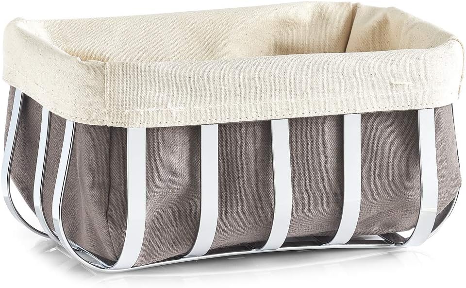 Zeller 27318 22 x 15 x 11 cm Bread Basket with Bag Chrome/Canvas