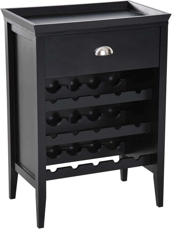 Wooden Wine with Drawer 15 Bottles Holder Storage Rack