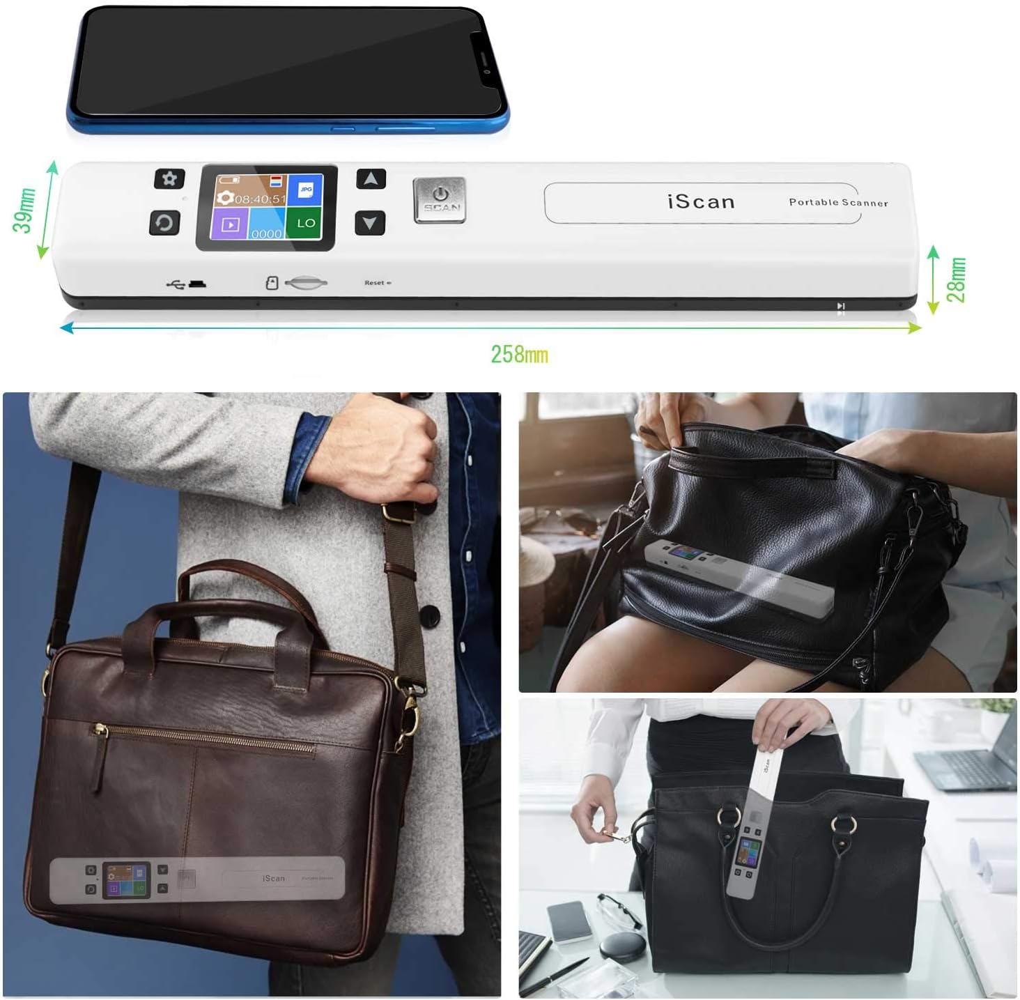 Portable Scanner Hollee WiFi Photo Scanner 300/600/1050 DPI Resolution Rechargeable Document Scanner Handheld A4 Color Page 16G SD Card for Phone Computer Laptop Photo Document Receipt Picture: Electronics