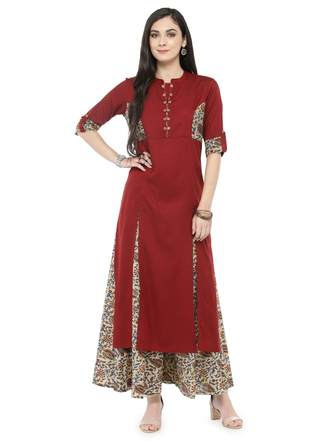 varanga rust solid kurta with multicolor printed palazzo kff-var118053_pz118085