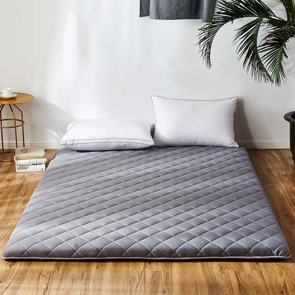 YQ WHJB Knitted Polyester Mattress Pads,Foldable Mattress-Toppers,Single Double Japanese Hotel Non-Slip Solid Color Overfilled Tatami Mattress-Gray 150x190cm(59x75inch)