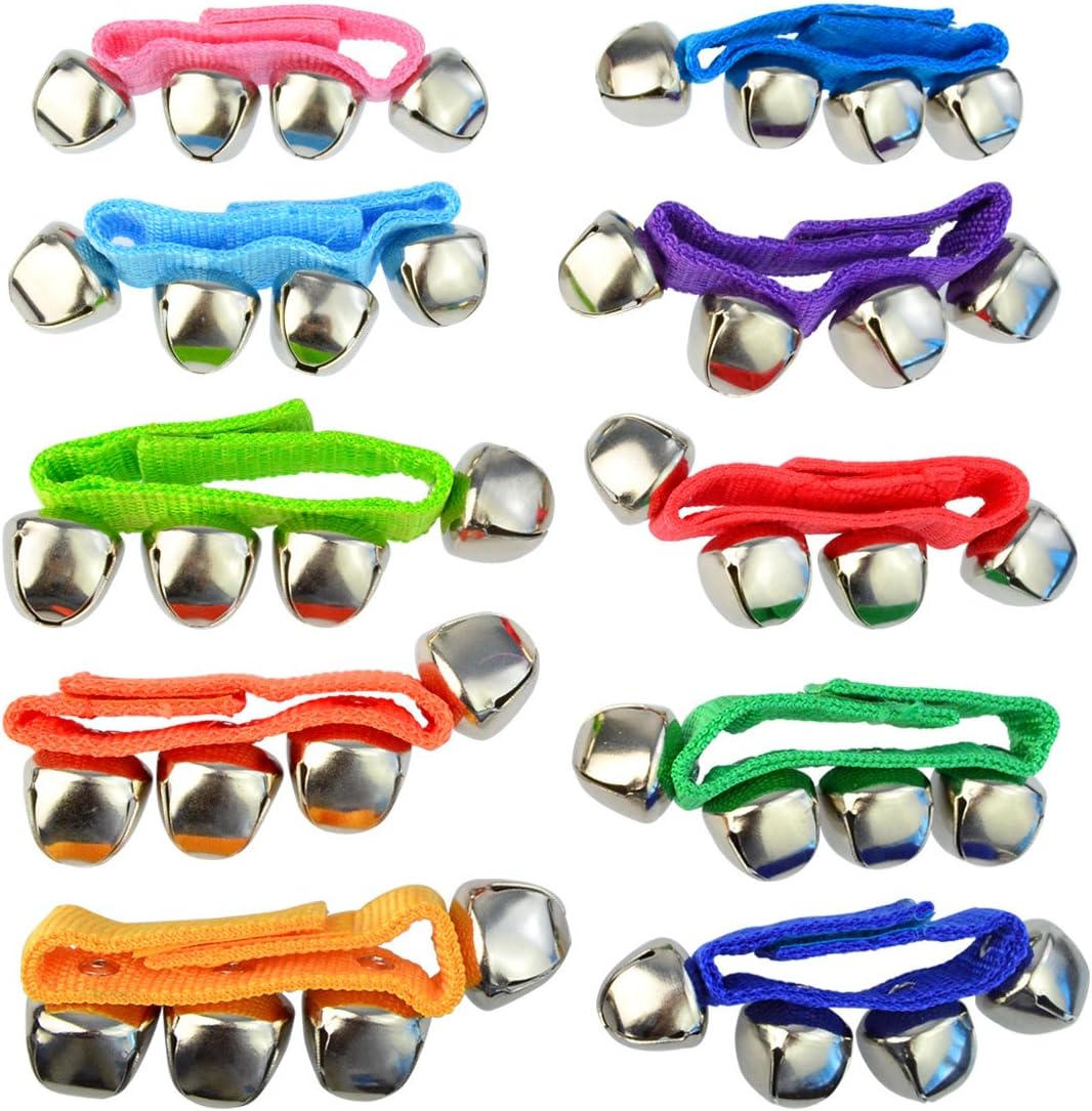Yookat 20 Pcs Wrist Band Jingle Bells Musical Rhythm Toys Ankle Bells Instrument Percussion for School Performance Children Kids Toy Random 5 Colors