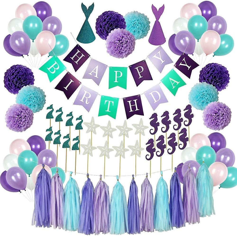The Mermaid Party Supplies - 88 Pack Mermaid Birthday Party Decorations for Girls Birthday Party Baby Shower Bridal Shower Decorations Little Mermaid Party Under the Sea Ariel Birthday Party - Premium Quality with extra added Bonus