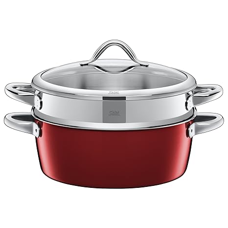Silit Vitaliano Rosso Dämpfer, mit Glasdeckel, Ø 28 cm, Silargan Funktionskeramik, induktionsgeeignet, Auslaufmodell, rot, 5,