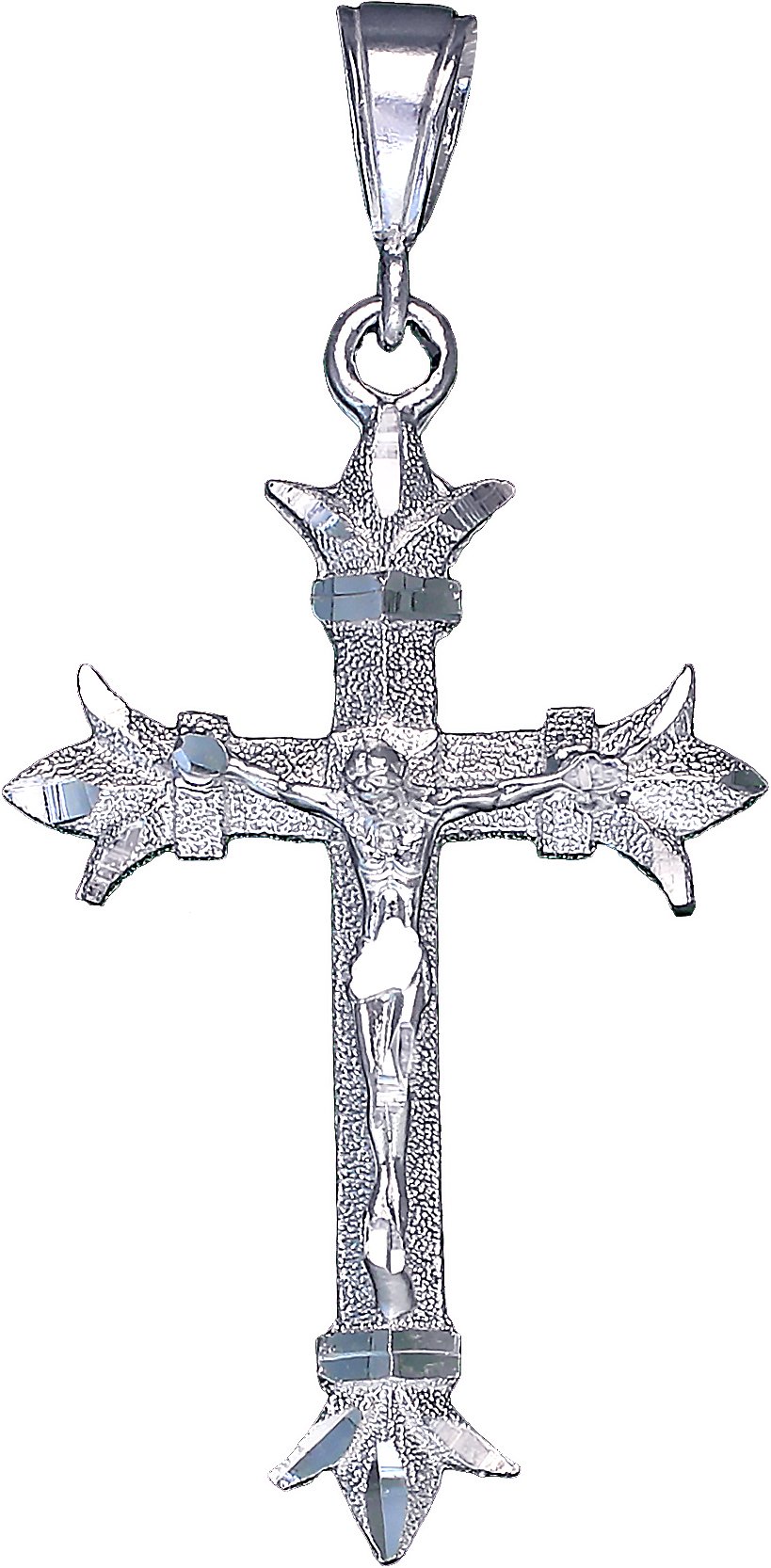 Sterling Silver Cross with Jesus Pendant Necklace Diamond Cut Finish and Chain