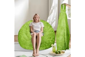 DSTXIZZ Fluffy Memory Foam Bean Bag Chair Cover (No Filler),Faux Fur Comfy Bean Bag Cover for Living Room,for Organizing Plush Toys or Textile (Green)