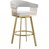 Armen Living Chelsea 30" Swivel Bar Stool with Gold Brushed Stainless Steel and Silver Fabric