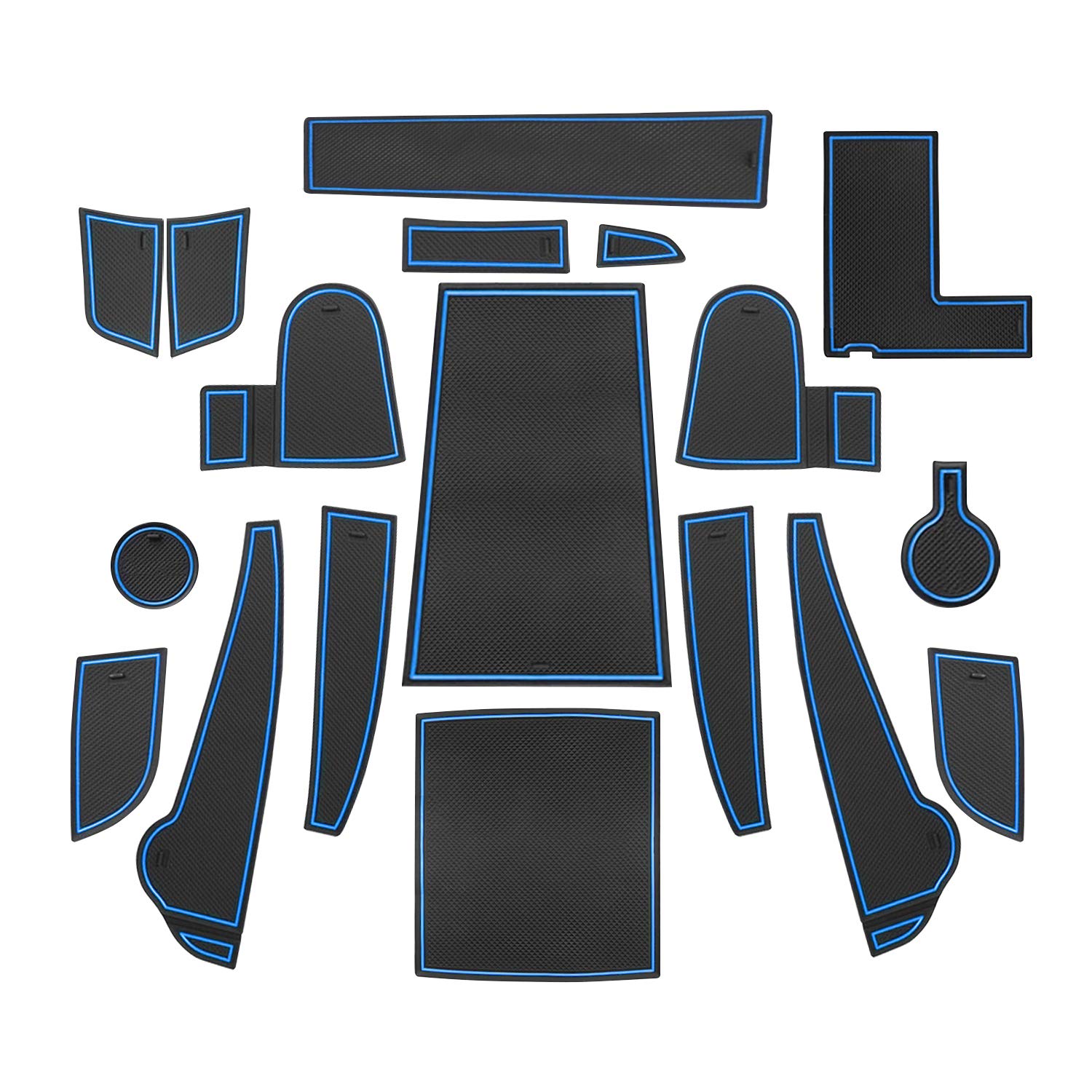 LFOTPP Kona EV Electric Rubber Mats, Cup Holder Inner Door Mats Centre Console Non-Slip Mats, Door Slot Mat 18 Pieces (Blue)