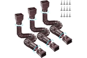 Gutterlix 3 Pack Flexible Gutter Downspout Extensions Extendable from 21" to 67", Downspout Extender Comes with Adapters, Thickened Down spout Drain Extension for Rainwater Drainage(Brown)