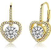 LANCHARMED Moissanite Earrings, White Gold Plated Soild Sterling Silver Dangle Earrings 1.0ct-2.0ct D Color Brilliant Round Cut Lab Created Moissanite French Leverback Drop Earring for Women