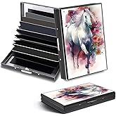 DHYYDSQZ Credit Card Holder, Watercolor White Horse Design Mini RFID Blocking Aluminum Wallet Slim Metal Hard Case Shell Travel Wallet ID Case Small Credit Cards Case Business Cards for Women Men