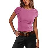 Yanekop Cropped T Shirts for Women Summer Cap Sleeve Tops Tight Fitted Shirts Crew Neck Short Sleeve Slim Fit Tee Cute