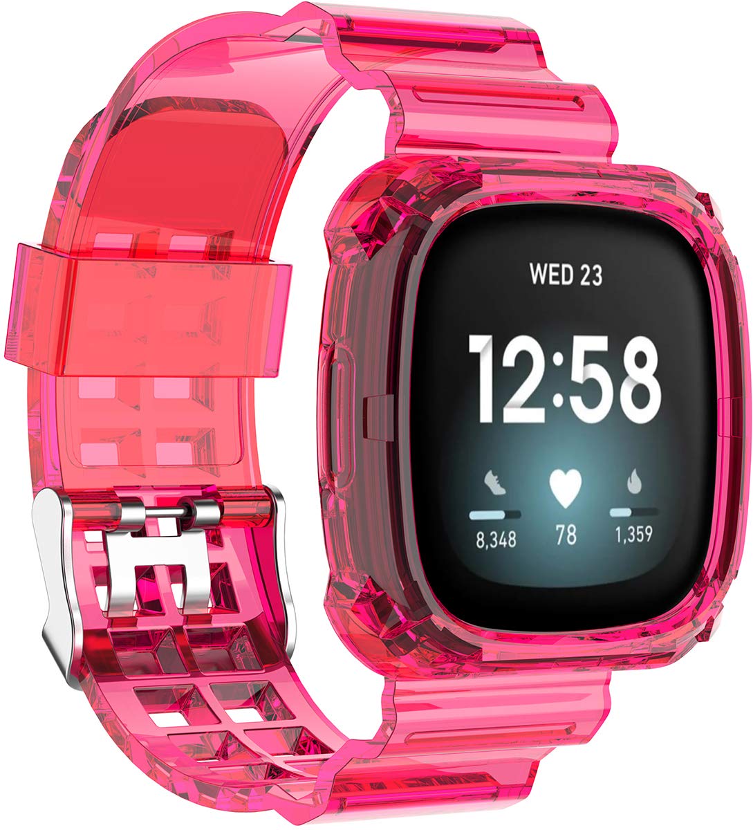 Shieranlee Strap Compatible with Fitbit Versa 3 Strap/Fitbit Sense Strap, Soft Clear TPU Sport Band with Protective Case Stainless Steel Buckle Compatible with Fitbit Sense/Fitbit Versa 3