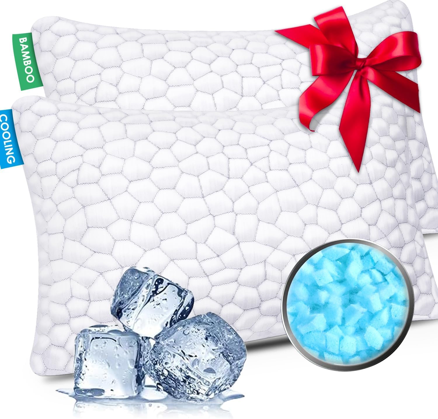 Photo 1 of SUPA MODERN Cooling Bed Pillows for Sleeping 2 Pack Shredded Memory Foam Pillows Adjustable Pillow for Side Back Stomach Sleepers Luxury Gel Pillows Queen Size Set of 2 with Washable Removable Cover