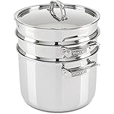 Viking 3-Ply Stainless Steel Pasta Pot with Lid, 8 Quart, 4 Piece Multipot Kitchen Cookware, Includes Pasta Insert and Steamer Basket, Dishwasher and Oven Safe, Induction Ready, Silver