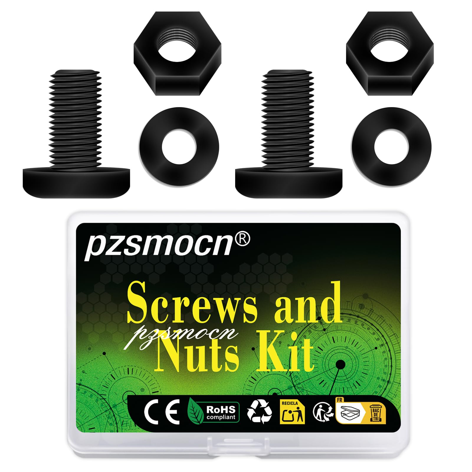 Pzsmocn 90 Pieces/30 Sets M8*12 mm Plastic Black Nylon Cross Round Head Screw Hexagonal Nut Combination Kit, with Insulating Washers, Standard Size, For DIY and Electronic Assembly. — image 1