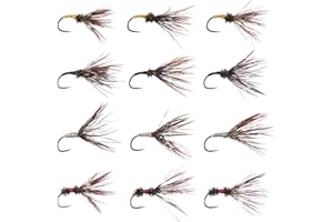 BASSDASH Trout Fly Fishing Flies Tenkara Wet Dry Flies Nymphs Sakasa Kebari 12pcs Assortment Barbless Barbed Hooks